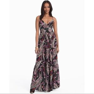 White House Black Market Paisley Print Maxi Dress Medium Petite Sleeveless Black